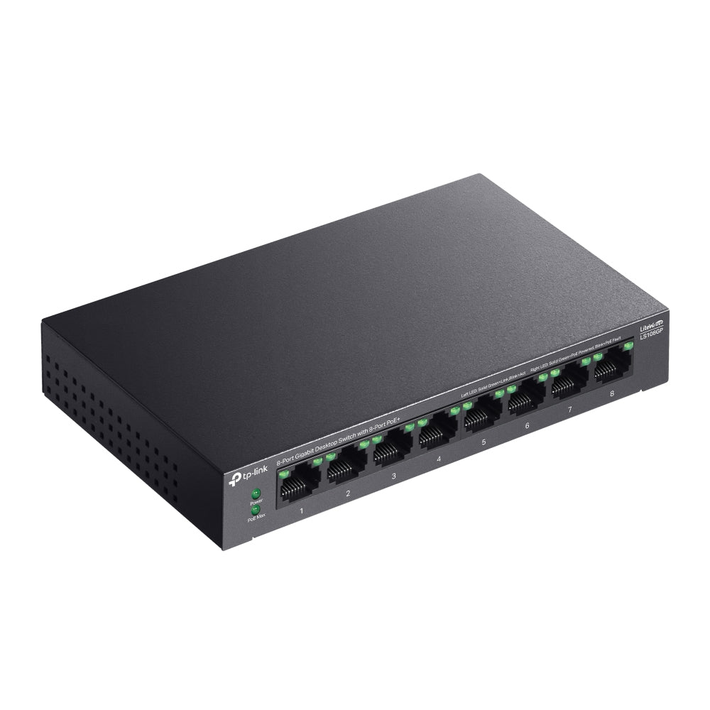 TP-LINK LiteWave network switch Unmanaged Gigabit Ethernet (10/100/1000) Power over Ethernet (PoE) Black (LS108GP) - Cartouches Certifiees