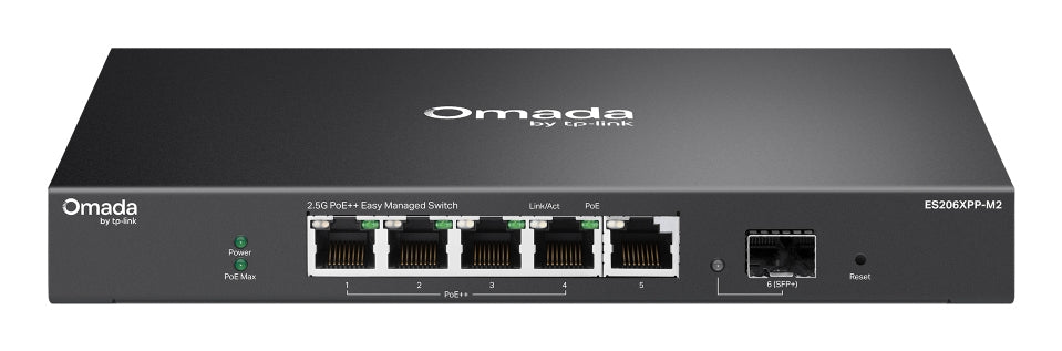 TP-LINK network switch Managed L2 2.5G Ethernet (100/1000/2500) Power over Ethernet (PoE) Desktop/Wall-Mounting Black (ES206XPP-M2) - Cartouches Certifiees