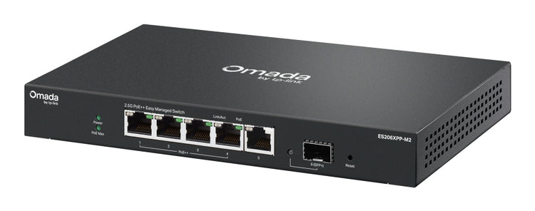 TP-LINK network switch Managed L2 2.5G Ethernet (100/1000/2500) Power over Ethernet (PoE) Desktop/Wall-Mounting Black (ES206XPP-M2) - Cartouches Certifiees