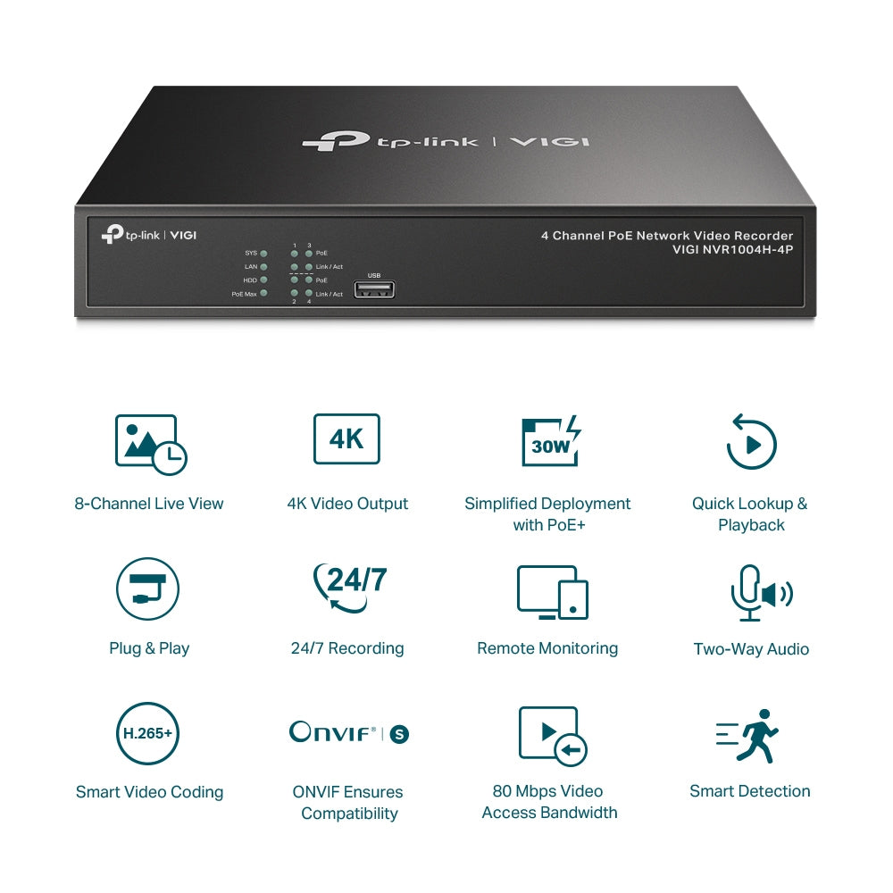 TP-LINK network video recorder Black (VIGI NVR1004H-4P) - Cartouches Certifiees