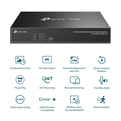 TP-LINK network video recorder Black (VIGI NVR1004H-4P) - Cartouches Certifiees