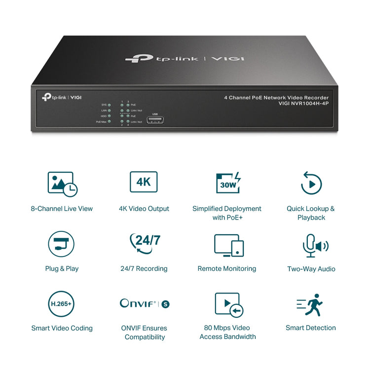 TP-LINK network video recorder Black (VIGI NVR1004H-4P) - Cartouches Certifiees