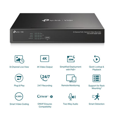 TP-LINK network video recorder Black (VIGI NVR1008H-8MP) - Cartouches Certifiees