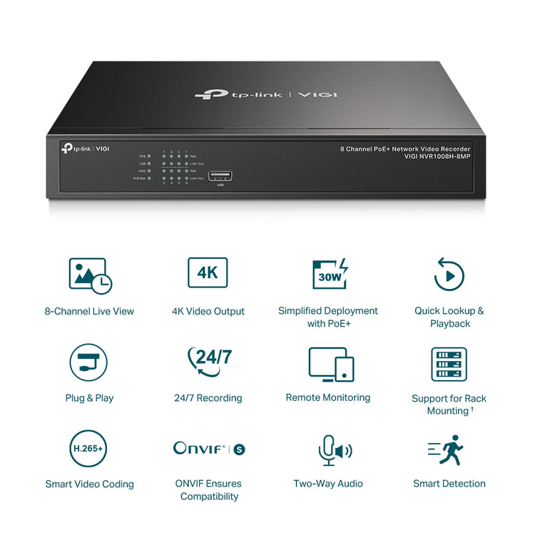 TP-LINK network video recorder Black (VIGI NVR1008H-8MP) - Cartouches Certifiees