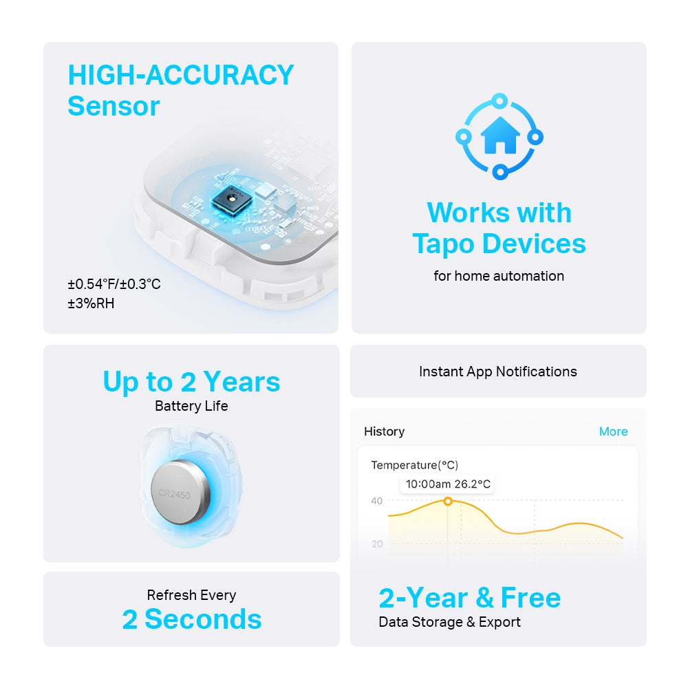 TP-LINK Tapo T310 Indoor Temperature & humidity sensor Freestanding Wireless (TAPO-T310) - Cartouches Certifiees