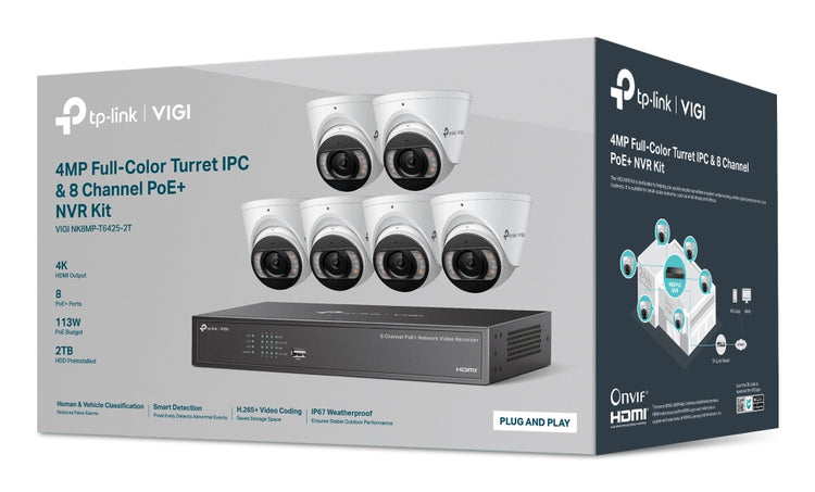 TP-LINK VIGI 4MP TURRET IPC & 8-CH NVR KIT video surveillance kit Wired 8 channels (VIGI NK8MP-T6425-2T) - Cartouches Certifiees