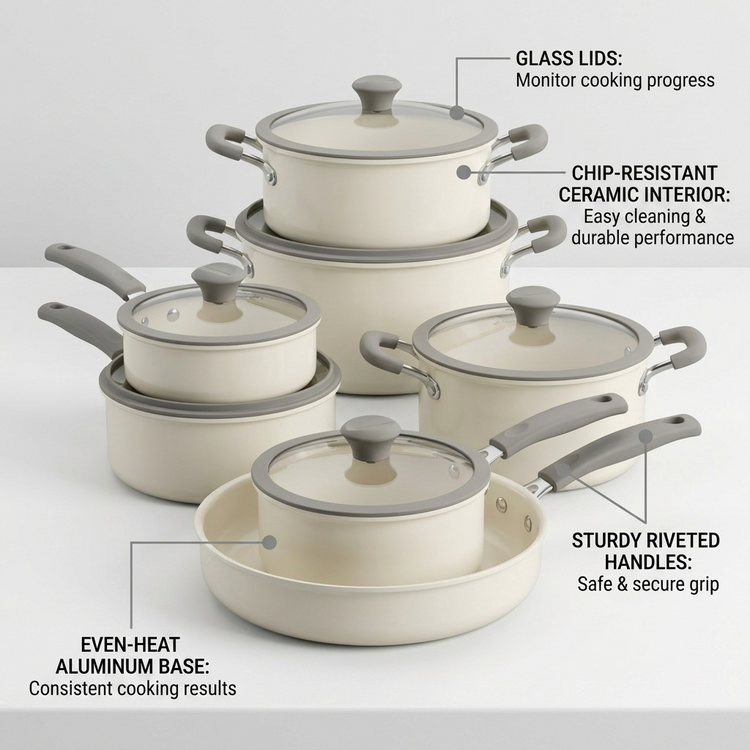 TRAMONTINA 11 Pc Nesting Cw Set-Pe-Cer-Wht-Oly (80156/143DS) - Cartouches Certifiees