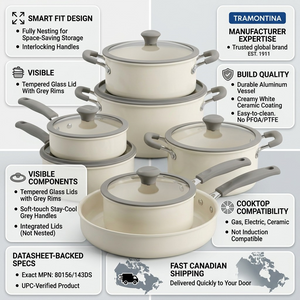 TRAMONTINA 11 Pc Nesting Cw Set-Pe-Cer-Wht-Oly (80156/143DS) - Cartouches Certifiees