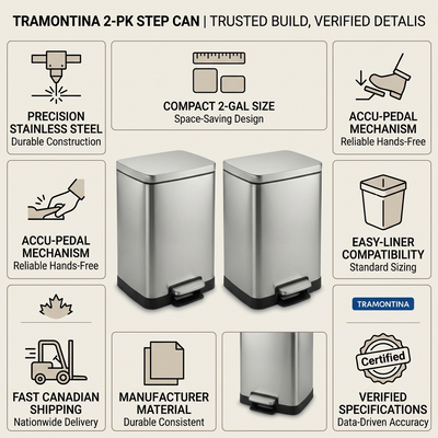 TRAMONTINA 2 Pk-2 Gal. Step Can-Ss-Rect Shape (81200/035DS) - Cartouches Certifiees