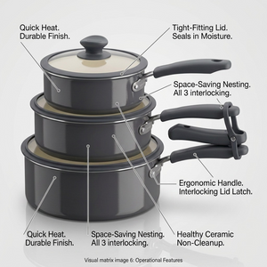 TRAMONTINA 6 Pc Nesting Cw Set-Pe-Cer-Dk Gray-Oly (80156/148DS) - Cartouches Certifiees