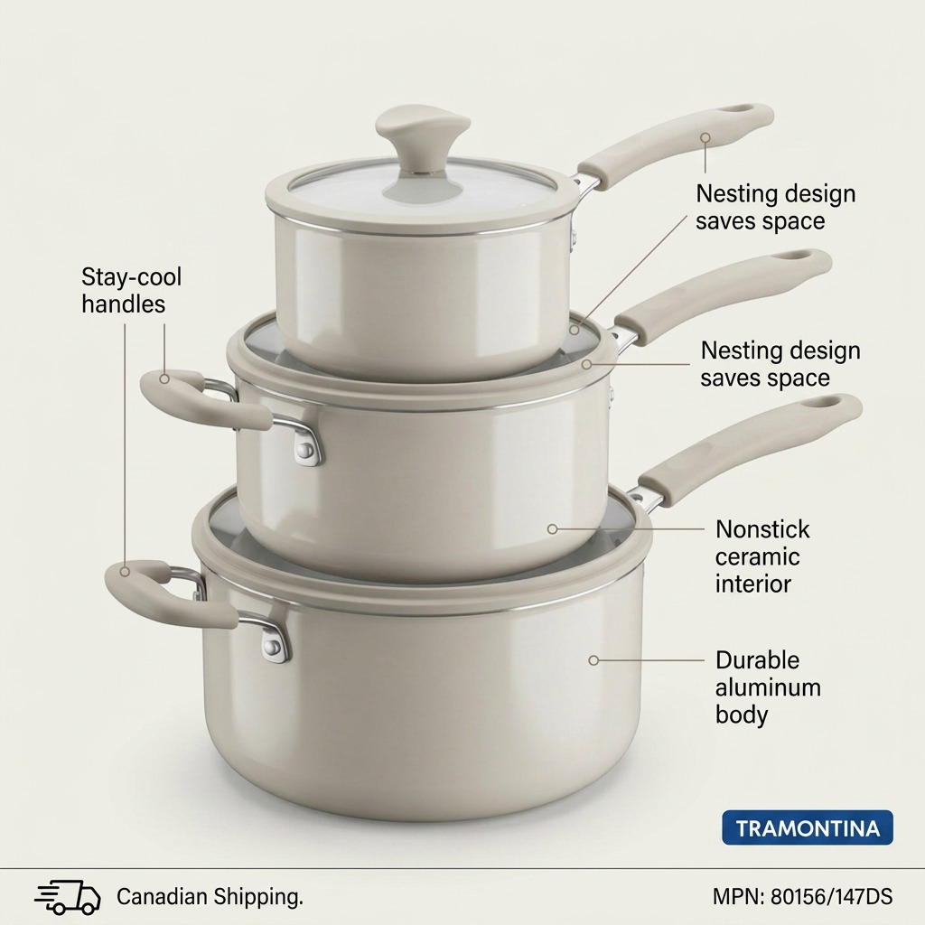 TRAMONTINA 6 Pc Nesting Cw Set-Pe-Cer-Wht-Oly (80156/147DS) - Cartouches Certifiees