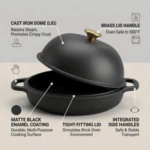 TRAMONTINA 9.5" Enamel Cast Iron Bread Oven, Iron Black (80131/515DS) - Cartouches Certifiees