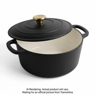 TRAMONTINA Bestow 5.5 Quart Enameled Cast Iron Covered Round Dutch, Matte Black (80131/084DS) - Cartouches Certifiees