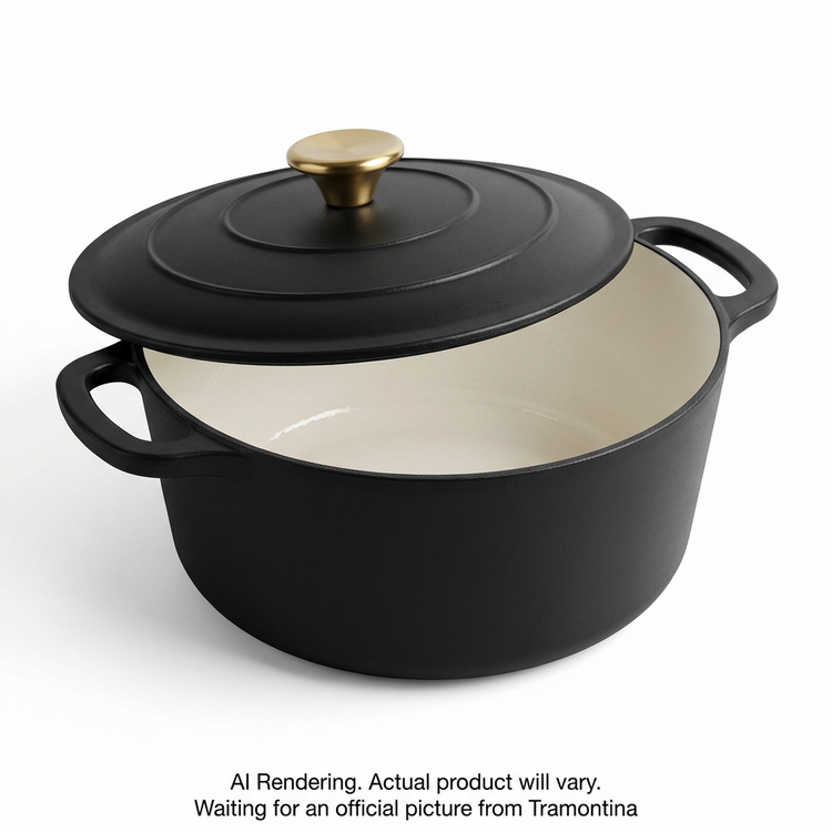 TRAMONTINA Bestow 5.5 Quart Enameled Cast Iron Covered Round Dutch, Matte Black (80131/084DS) - Cartouches Certifiees