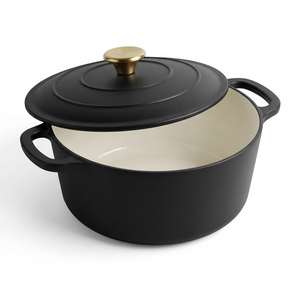 TRAMONTINA Bestow 5.5 Quart Enameled Cast Iron Covered Round Dutch, Matte Black (80131/084DS) - Cartouches Certifiees