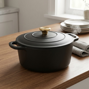 TRAMONTINA Bestow 5.5 Quart Enameled Cast Iron Covered Round Dutch, Matte Black (80131/084DS) - Cartouches Certifiees