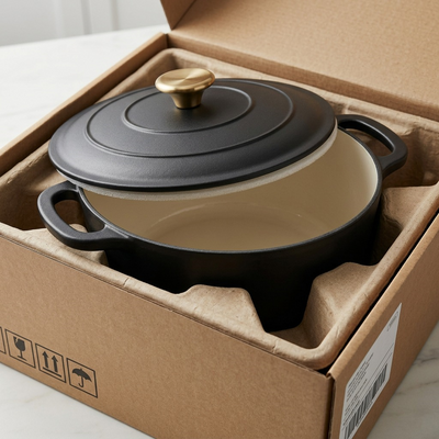 TRAMONTINA Bestow 5.5 Quart Enameled Cast Iron Covered Round Dutch, Matte Black (80131/084DS) - Cartouches Certifiees