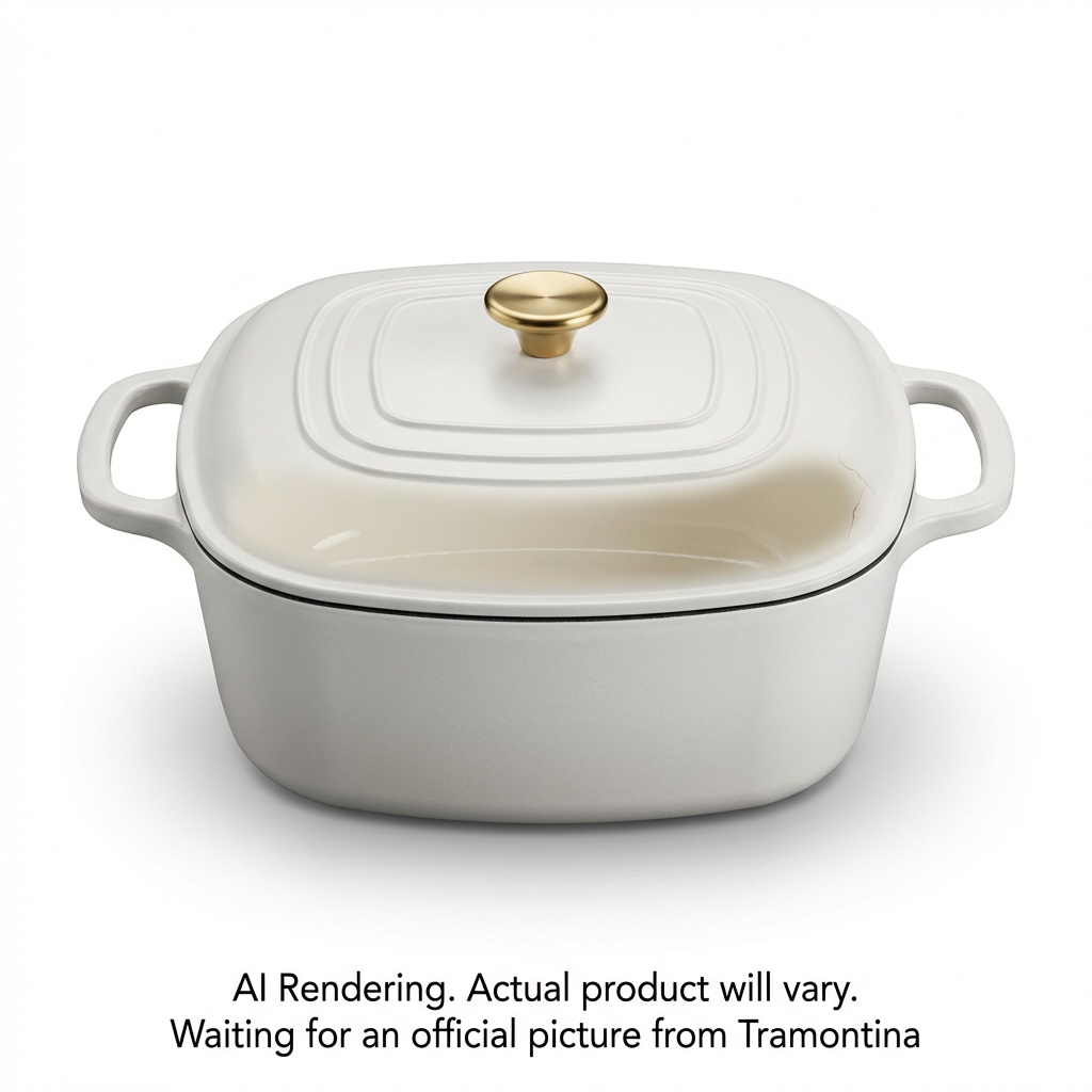 TRAMONTINA Prisma 7 Quart Enameled Cast Iron Covered Square Dutch Oven, Satin White (80131/107DS) - Cartouches Certifiees