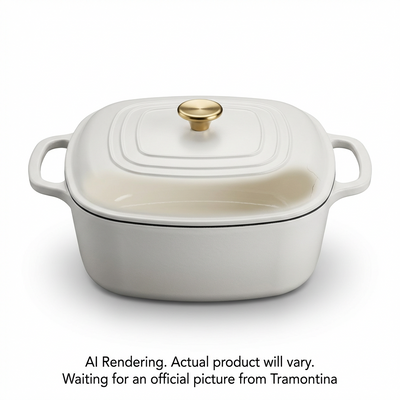 TRAMONTINA Prisma 7 Quart Enameled Cast Iron Covered Square Dutch Oven, Satin White (80131/107DS) - Cartouches Certifiees
