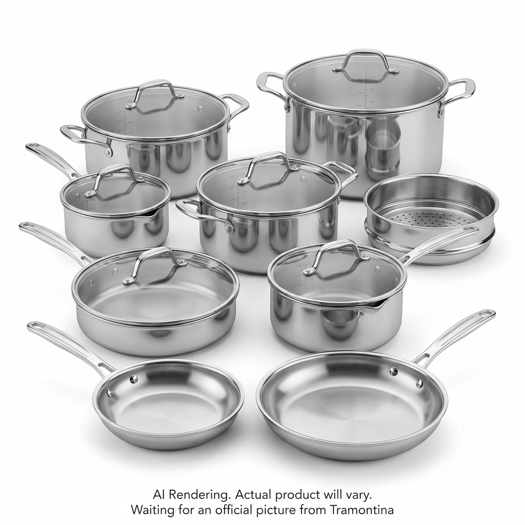 TRAMONTINA Tempo Tri-Ply Base Stainless Steel Cookware Set, 14 Pc (80154/012DS) - Cartouches Certifiees