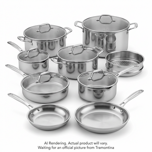 TRAMONTINA Tempo Tri-Ply Base Stainless Steel Cookware Set, 14 Pc (80154/012DS) - Cartouches Certifiees