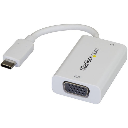 USB C to VGA Adapter with 60W Power Delivery Pass-Through - 1080p USB Type-C to VGA Video Converter w/ Charging - White