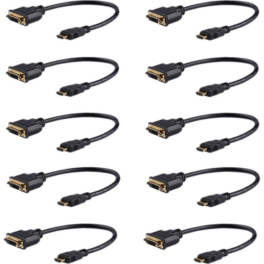HDMI to DVI Adapter, DVI-D to HDMI (1920x1200p), 10 Pack, HDMI Male to DVI-D Female Cable, HDMI to DVI Cord, Black 8in (20cm)