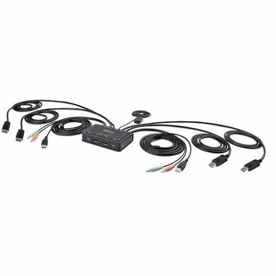 2-Port Dual-Monitor DisplayPort Cable KVM Switch, 4K 60Hz, Compact KVM with Integrated Host Cables, Bus Powered 5ft (1.5m)