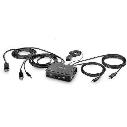 2-Port Hybrid USB-C DisplayPort Cable KVM Switch, 4K 60Hz, Compact KVM with 6ft (1.8m) USB-A & 4ft (1.2m) USB-C Integrated Cables