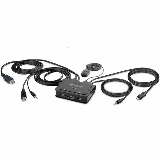2-Port Hybrid USB-C HDMI Cable KVM Switch, 4K 60Hz, Compact KVM with 6ft (1.8m) USB-A & 4ft (1.2m) USB-C Integrated Cables