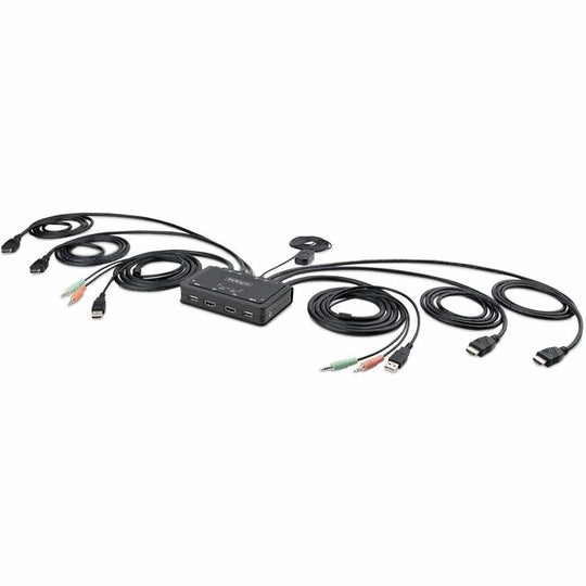 2-Port Dual-Monitor HDMI Cable KVM Switch, 4K 60Hz, Compact KVM Integrated Host Cables, Bus Powered 5ft (1.5m)