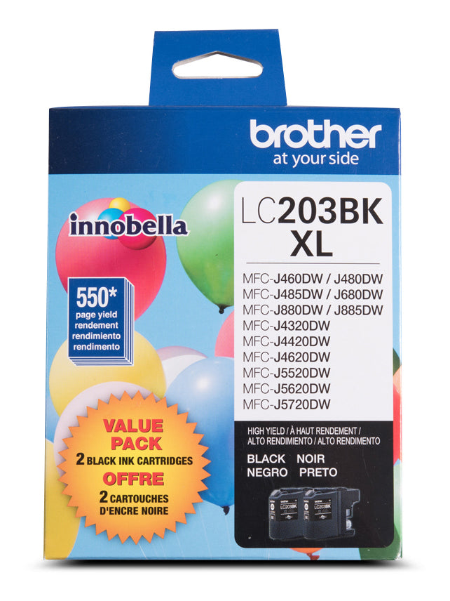BROTHER LC203BK (LC2032PKS) Black 2 - Pack Original Inkjet Cartridge - Cartouches Certifiées