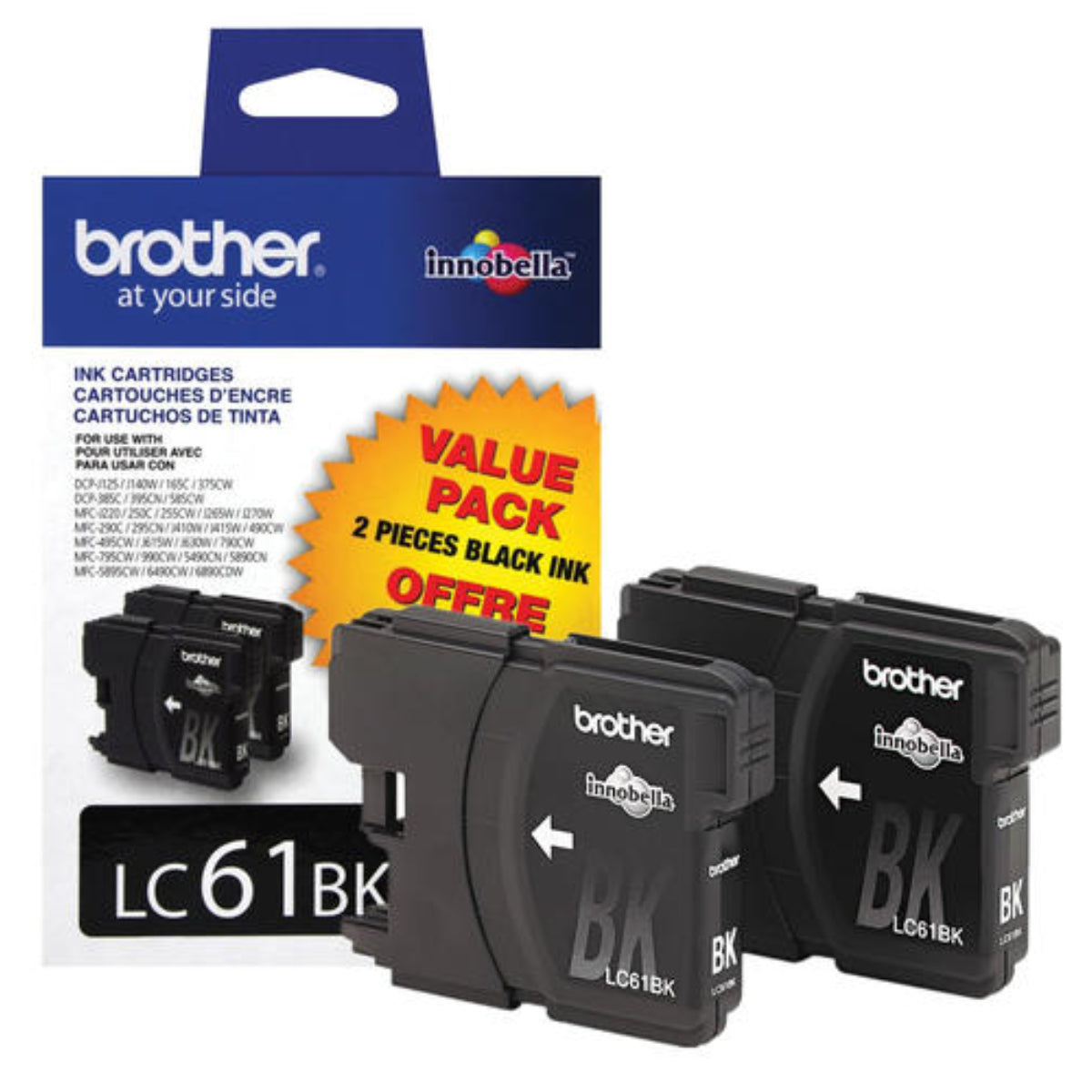 BROTHER LC61BK (LC612PKS) Black 2-Pack Original Inkjet Cartridge - Cartouches Certifiées