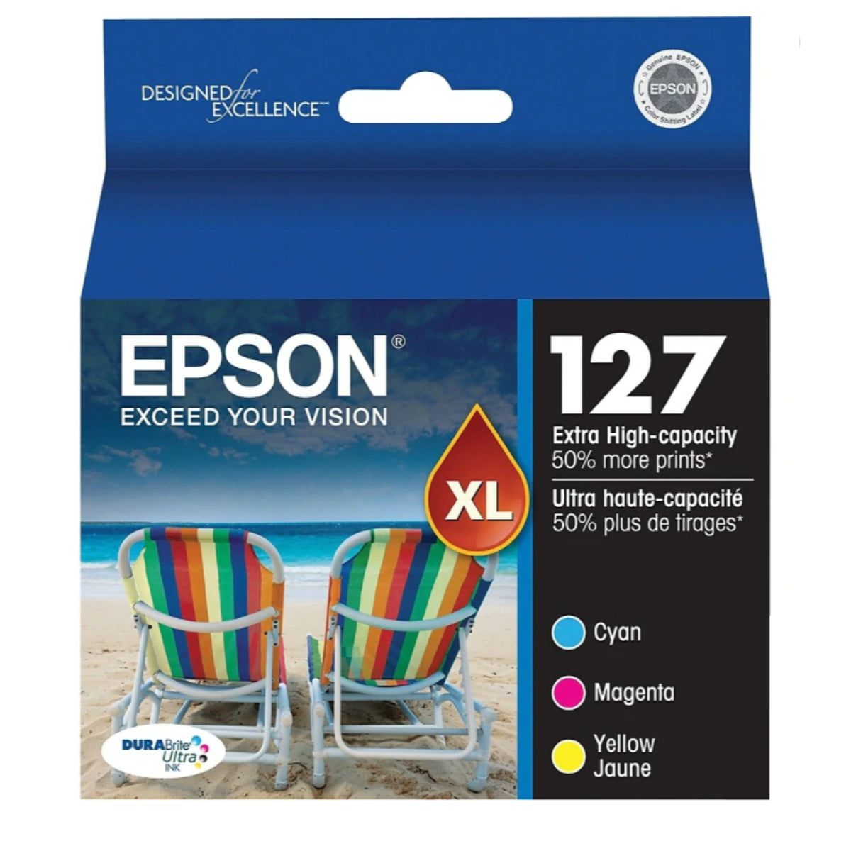 EPSON 127 (T127520-S) Color 3-Pack Original Inkjet Cartridge - Cartouches Certifiées