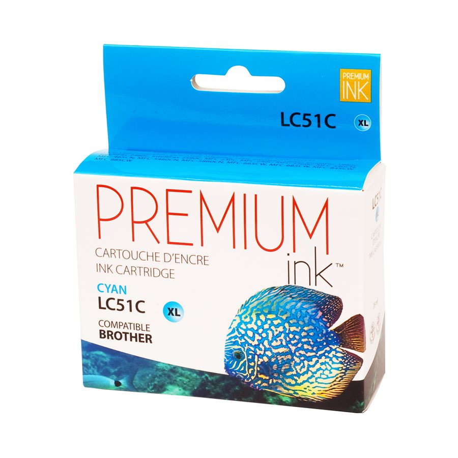 Compatible BROTHER LC51C Cyan Inkjet Cartridge Premium Quality - Cartouches Certifiées