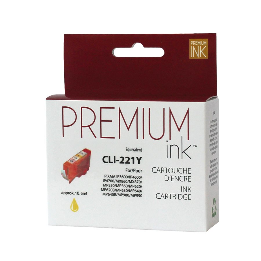 Compatible CANON CLI-221 (2949B001) Yellow Inkjet Cartridge Premium Quality - Cartouches Certifiées