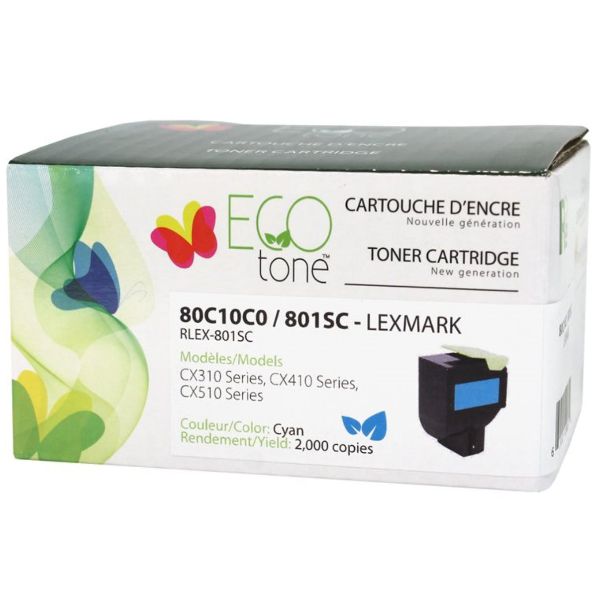 Refurbished LEXMARK 80C1SC0 (801SC) Cyan Toner Cartridge Premium Quality - Cartouches Certifiées