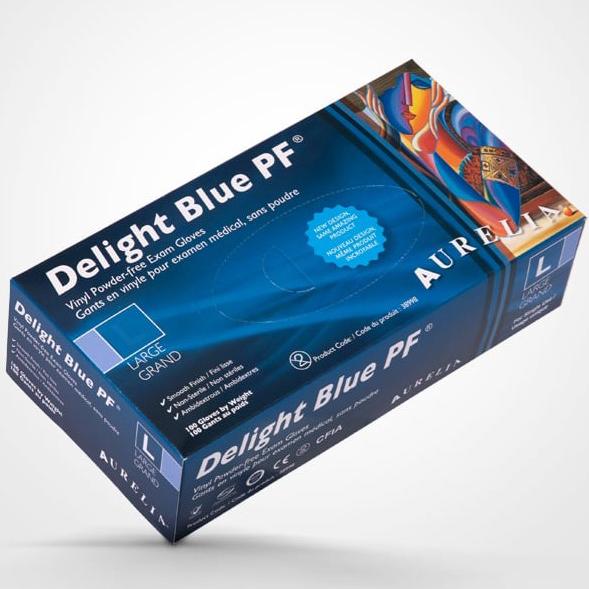 Aurelia Delight Pf Vinyl Gloves 3Mil - Blue - Case Of 10 Boxes