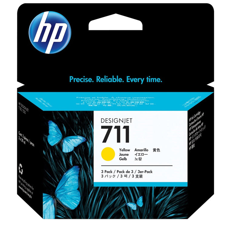 HP 711 - 29ml (CZ136A) Yellow 3-Pack Original Inkjet Cartridge - Cartouches Certifiées