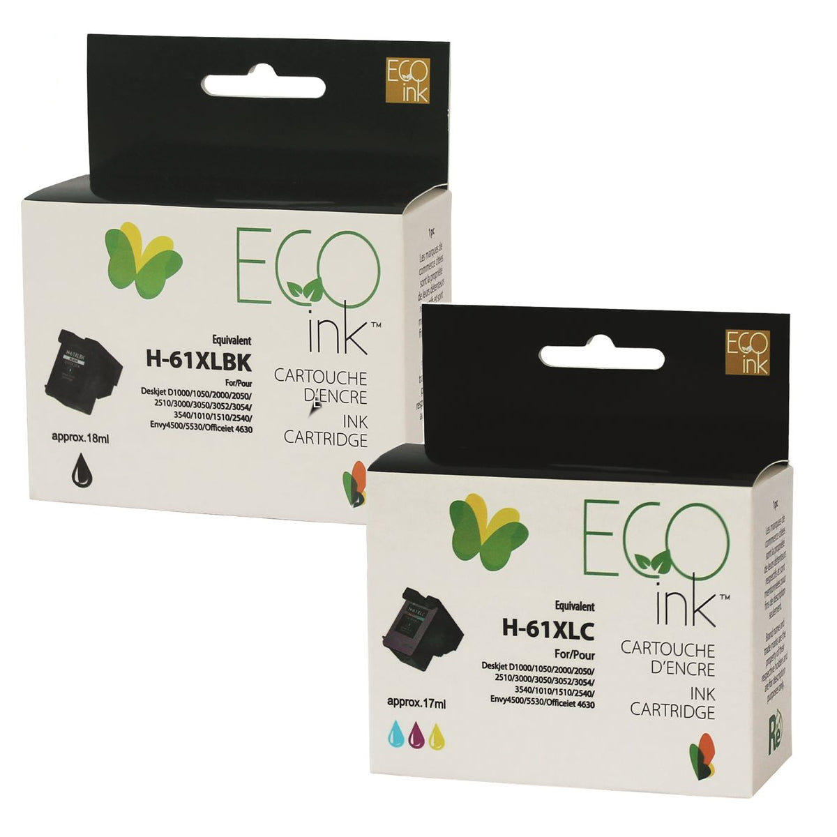 Refurbished HP 61XL (CH563WN CH564WN) Set of 2 Black and Color Inkjet Cartridge - Cartouches Certifiées