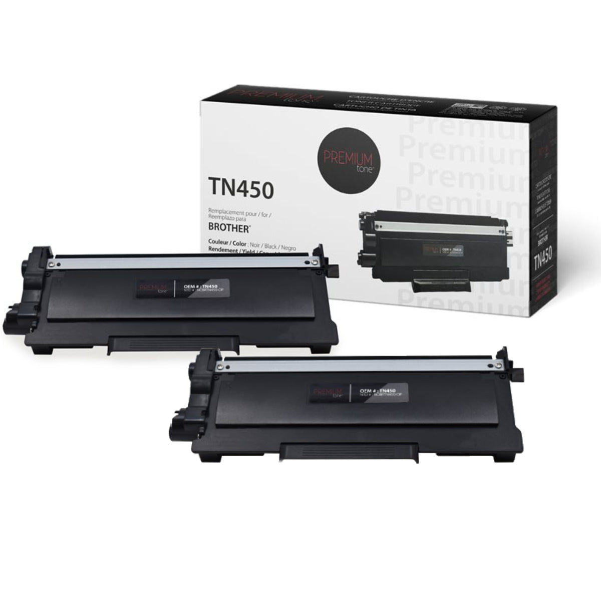 Compatible BROTHER TN-450 Set of 2 Black Toner Cartridge Premium Quality - Cartouches Certifiées