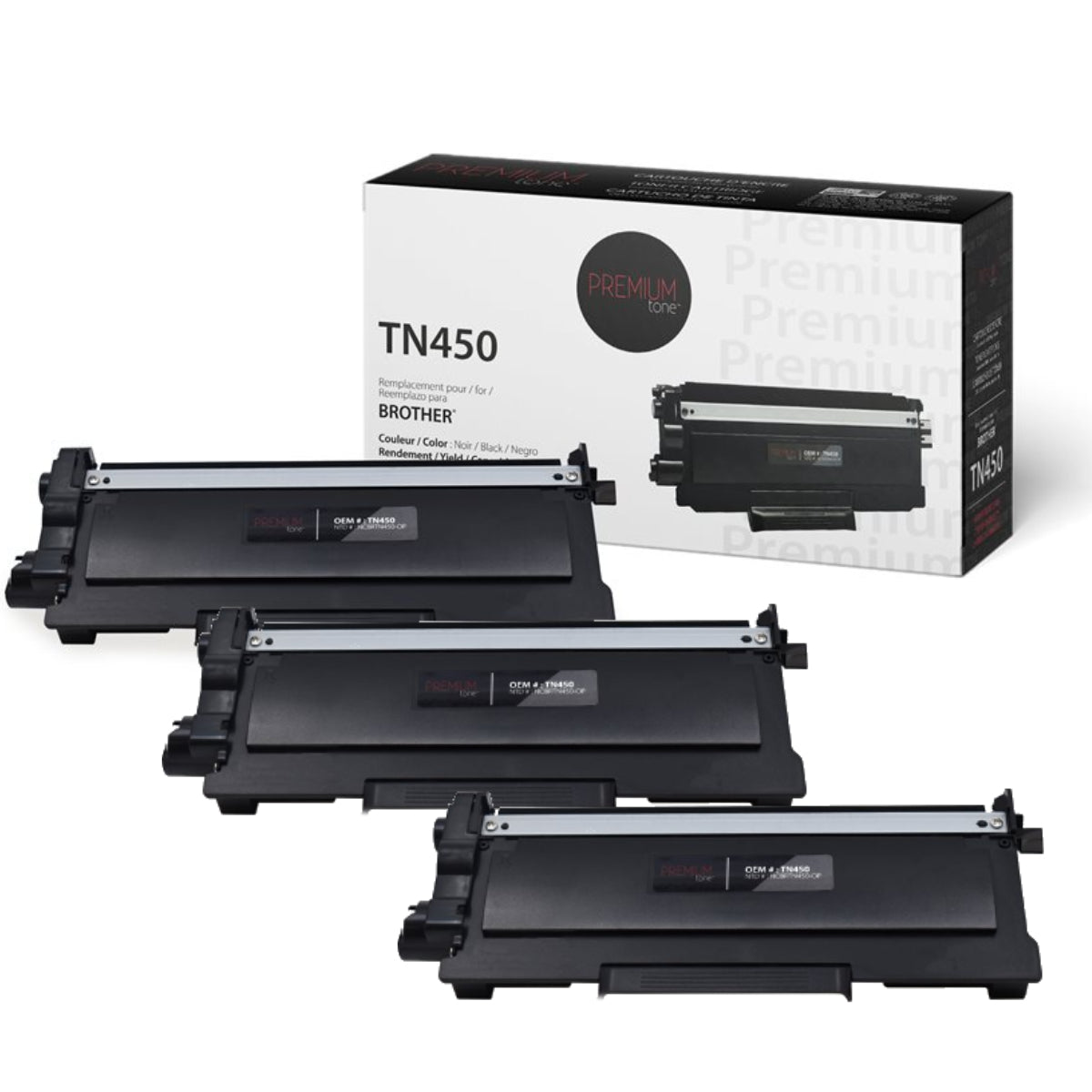 Compatible BROTHER TN-450 Set of 3 Black Toner Cartridge Premium Quality - Cartouches Certifiées