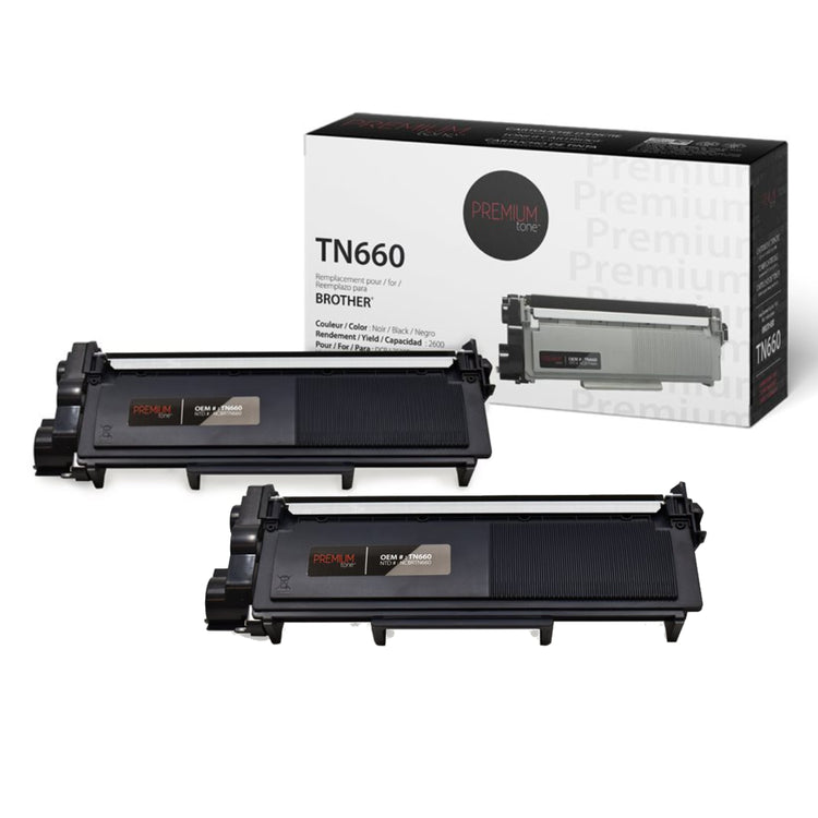 Compatible BROTHER TN-660 Set of 2 Black Toner Cartridge Premium Quality - Cartouches Certifiées