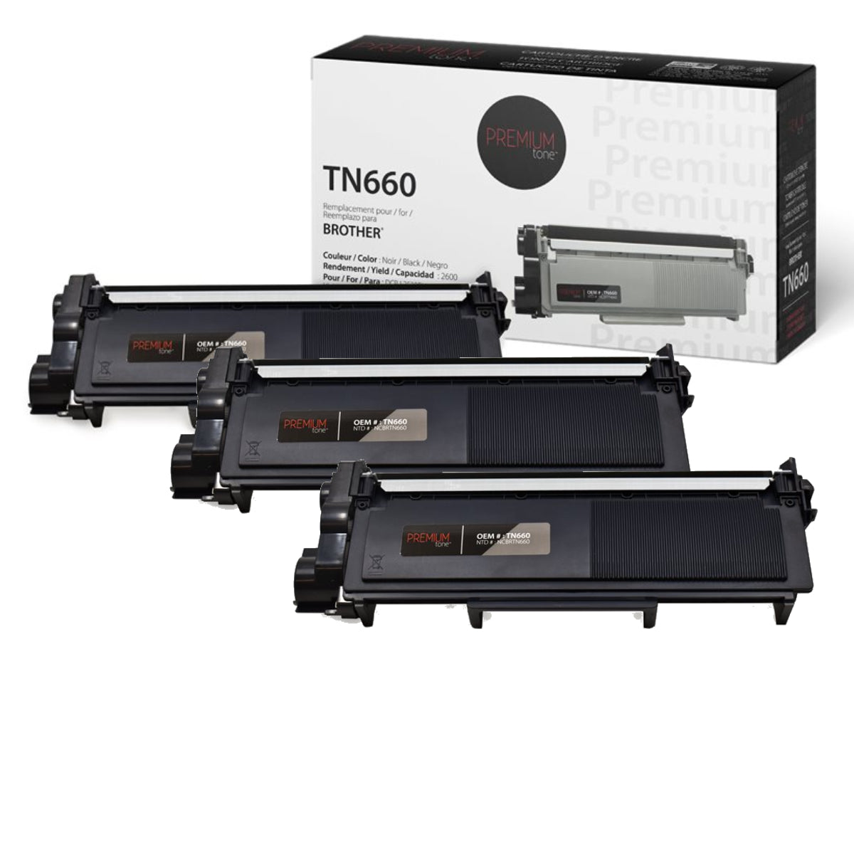 Compatible BROTHER TN-660 Set of 3 Black Toner Cartridge Premium Quality - Cartouches Certifiées