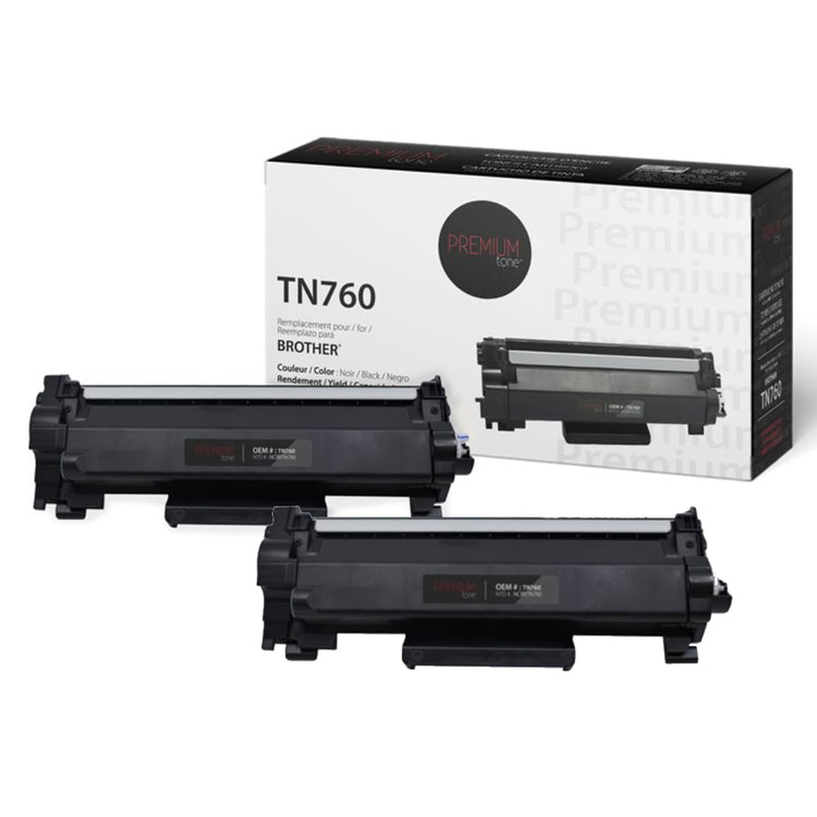 Compatible BROTHER TN-760 Set of 2 Black Toner Cartridge Premium Quality - Cartouches Certifiées