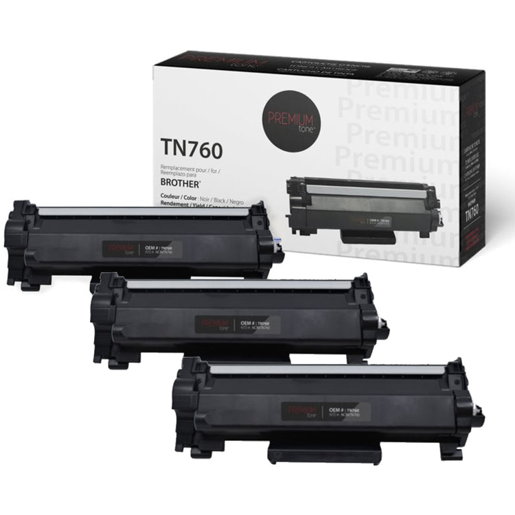 Compatible BROTHER TN-760 Set of 3 Black Toner Cartridge Premium Quality - Cartouches Certifiées