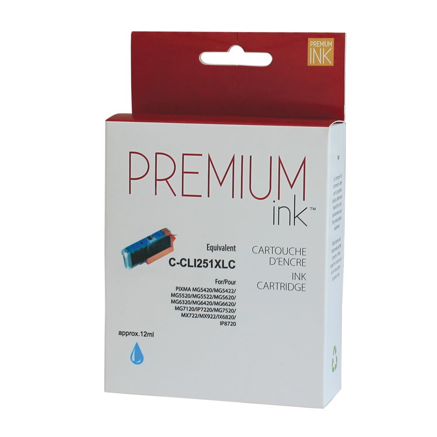 Compatible CANON CLI-251XL (6449B001) Cyan Inkjet Cartridge Premium Quality - Cartouches Certifiées