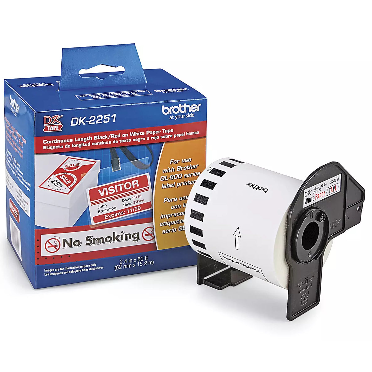 BROTHER DK2251 (2.4 IN X 50 FT) White Original Paper Tape - Cartouches Certifiées